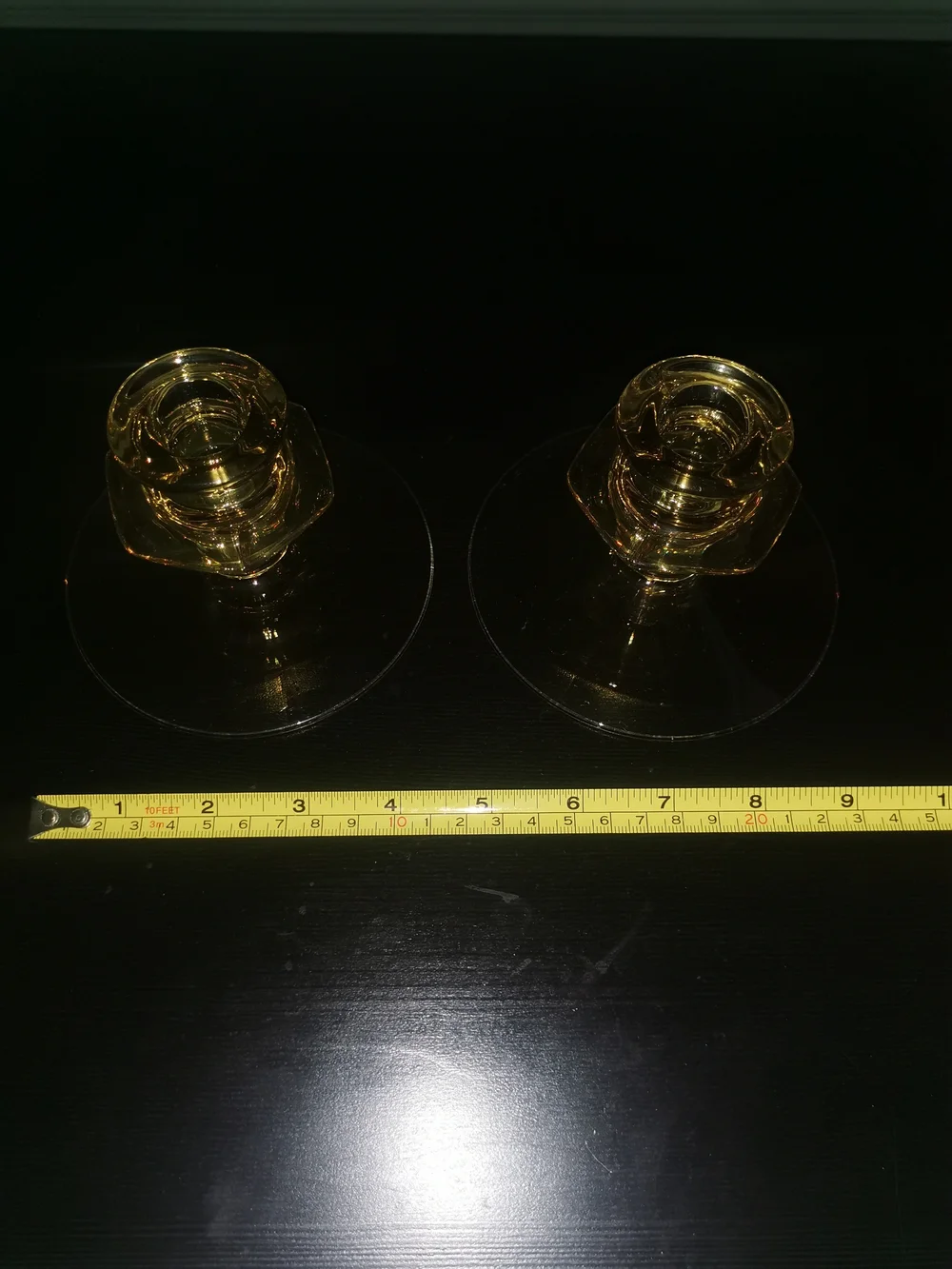 Pair Of Fostoria Fairfax Yellow Depression Glass Candlestick Holders 3.25